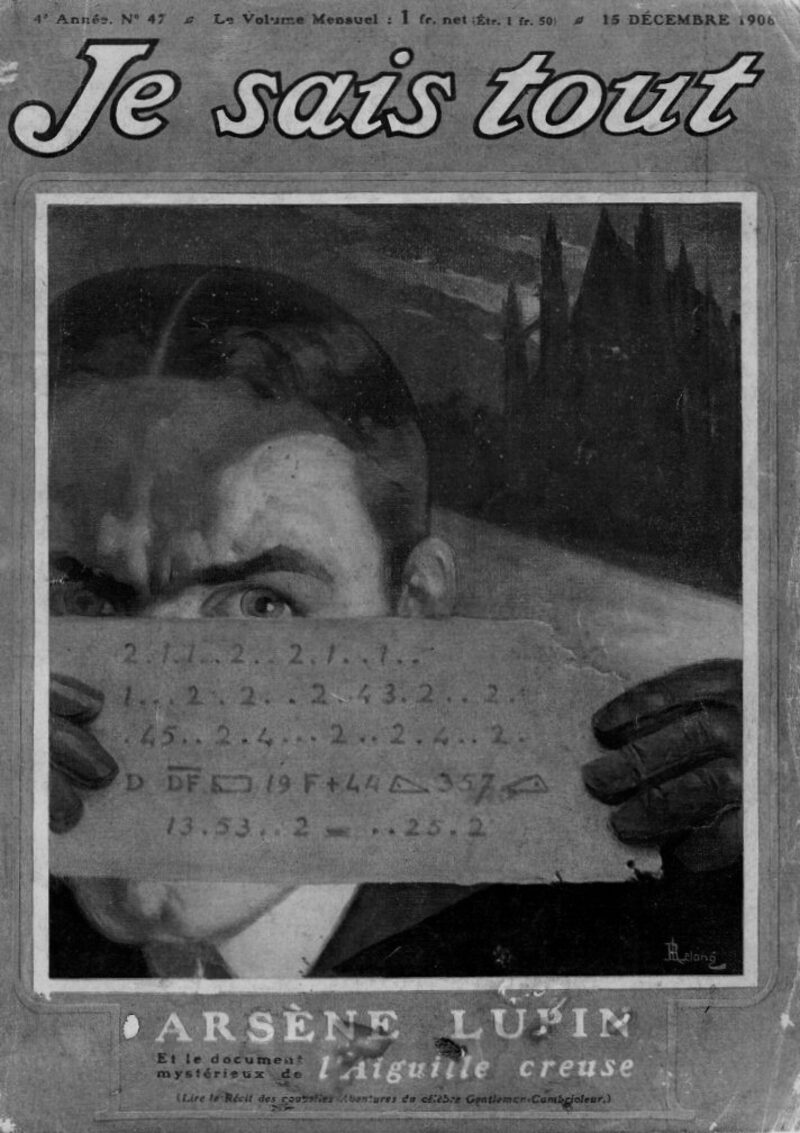 Couverture de la revue Je sais tout : un jeune homme tient devant lui un document couvert de chiffres et de points.